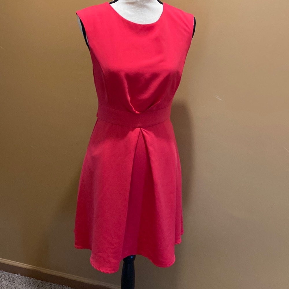 Darling pink sleeveless dress ties in back lined skirt zipper sz S